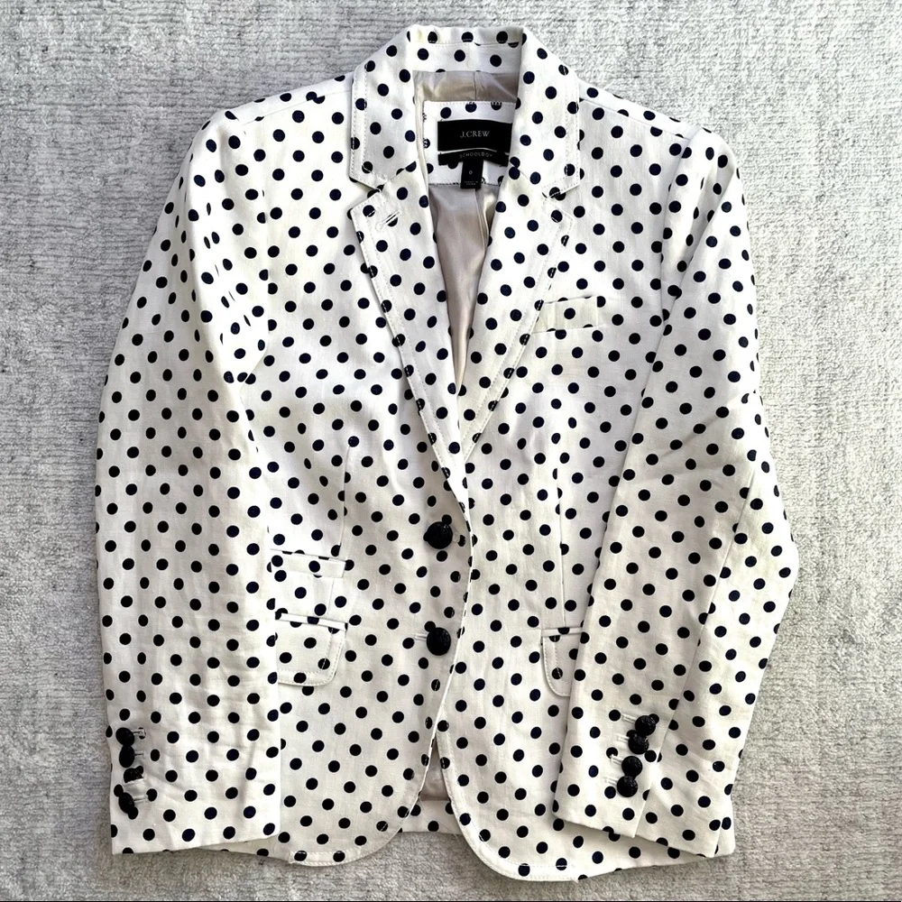 J. Crew Navy Polkadot Schoolboy Blazer